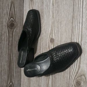 Jeffrey Campbell  black woven leather  low block heel slide mules size 8/39